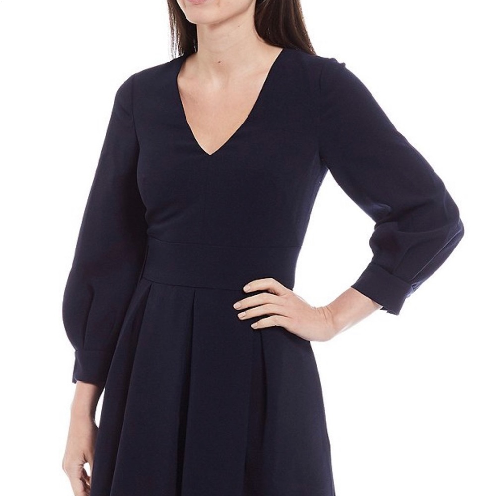Eliza J 3/4 sleeve pleated crepe fit & flare dress